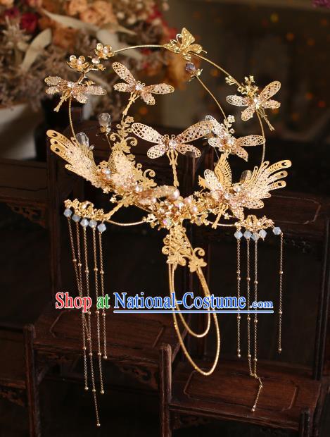 Chinese Traditional Wedding Accessories Handmade Bride Golden Round Fan