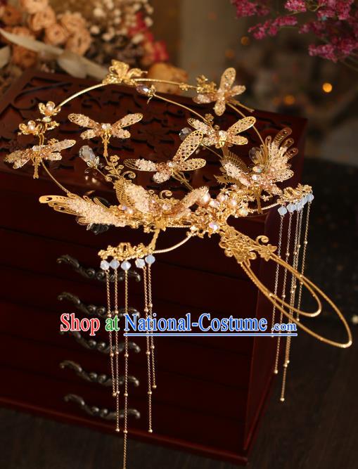 Chinese Traditional Wedding Accessories Handmade Bride Golden Round Fan