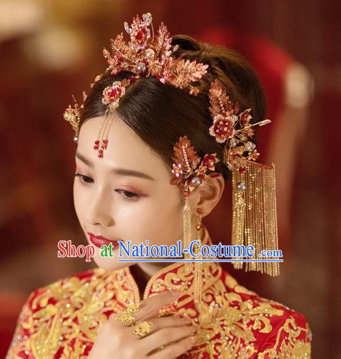 China Bride Hair Crown and Hairpins Tassel Hair Sticks Traditional Wedding Hair Accessories