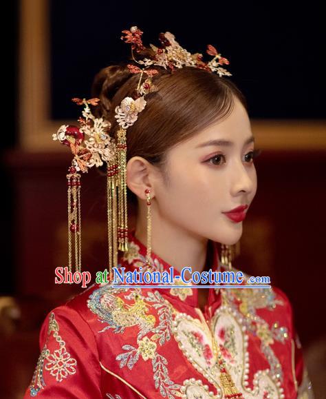 China Traditional Wedding Hair Accessories Bride Hair Combs and Tassel Hairpins Hair Sticks