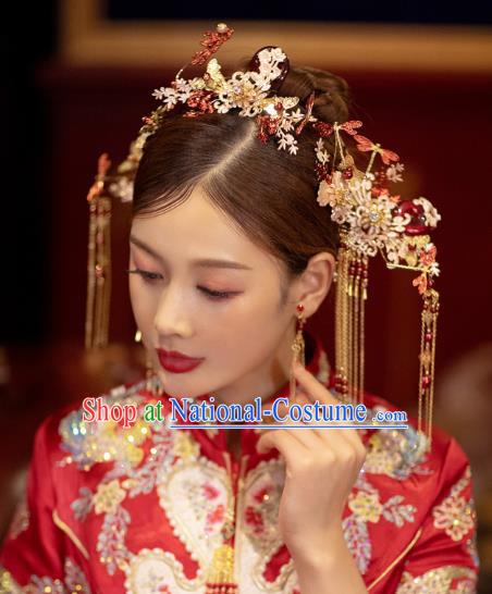 China Traditional Wedding Hair Accessories Bride Hair Combs and Tassel Hairpins Hair Sticks