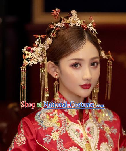 China Traditional Wedding Hair Accessories Bride Hair Combs and Tassel Hairpins Hair Sticks