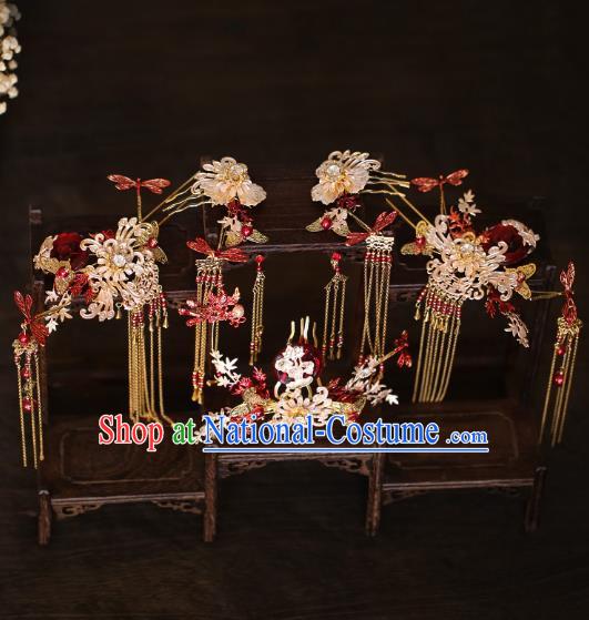 China Traditional Wedding Hair Accessories Bride Hair Combs and Tassel Hairpins Hair Sticks