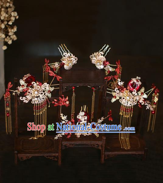 China Traditional Wedding Hair Accessories Bride Hair Combs and Tassel Hairpins Hair Sticks