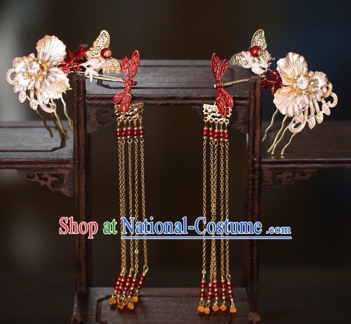 China Traditional Wedding Hair Accessories Bride Hair Combs and Tassel Hairpins Hair Sticks