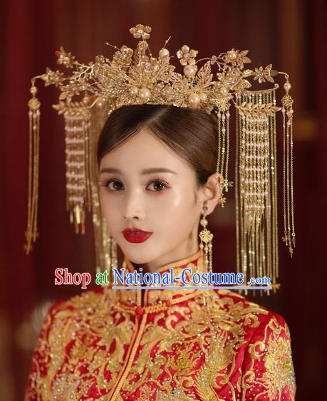 China Traditional Wedding Xiuhe Suit Hair Accessories Handmade Bride Deluxe Phoenix Coronet