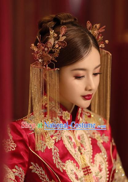 China Traditional Wedding Tassel Hairpins Bride Hair Accessories Hair Sticks