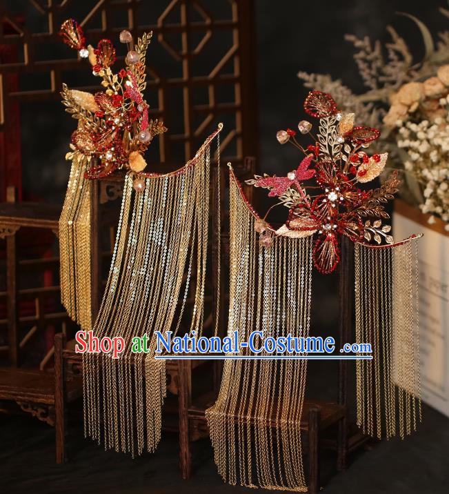 China Traditional Wedding Tassel Hairpins Bride Hair Accessories Hair Sticks