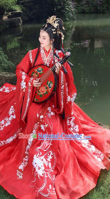 China Traditional Wedding Red Hanfu Dress Jin Dynasty Embroidered Costume Ancient Court Beauty Historical Clothing