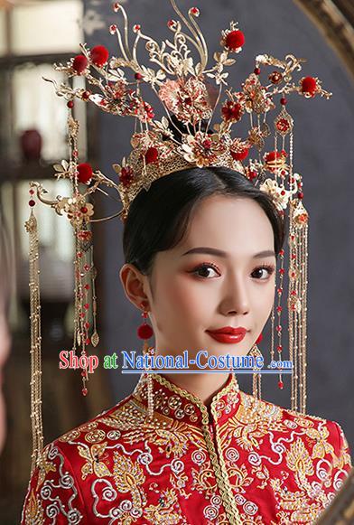 China Wedding Deluxe Phoenix Coronet Traditional Xiuhe Suit Hair Accessories Handmade Bride Headwear