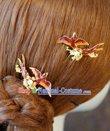 China Bride Hair Accessories Traditional Wedding Xiuhe Suit Red Bird Hairpins