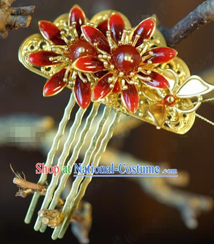 China Bride Butterfly Hair Stick Hair Accessories Traditional Wedding Xiuhe Suit Red Flower Hair Comb