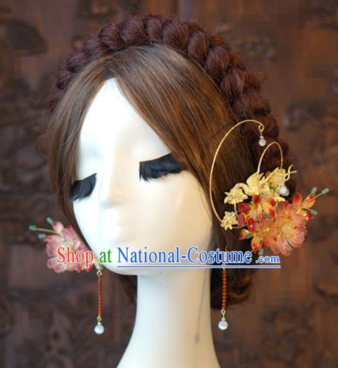 China Traditional Wedding Hair Crown and Tassel Hairpins Earrings Ancient Bride Hair Accessories