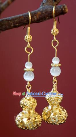 Top Grade Traditional Ear Accessories China Ancient Court Empress Golden Gourd Earrings Qing Dynasty Jewelry