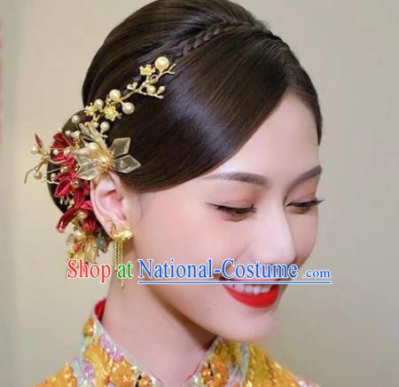 China Ancient Bride Hair Sticks Traditional Wedding Hair Accessories Flowers Hairpins Full Set