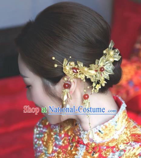 China Traditional Golden Flowers Hair Crown Wedding Xiuhe Suit Hair Accessories Bride Hair Clasp