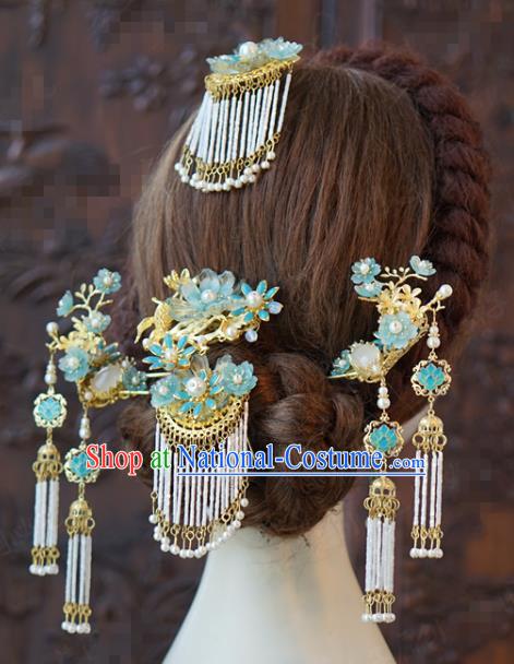 China Ancient Bride Tassel Hair Sticks Traditional Wedding Hair Accessories Hairpins Hair Combs Full Set