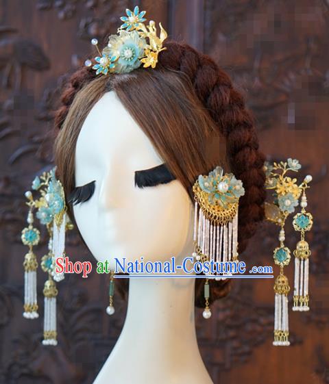 China Ancient Bride Tassel Hair Sticks Traditional Wedding Hair Accessories Hairpins Hair Combs Full Set