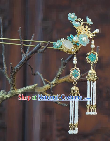 China Ancient Bride Tassel Hair Sticks Traditional Wedding Hair Accessories Hairpins Hair Combs Full Set