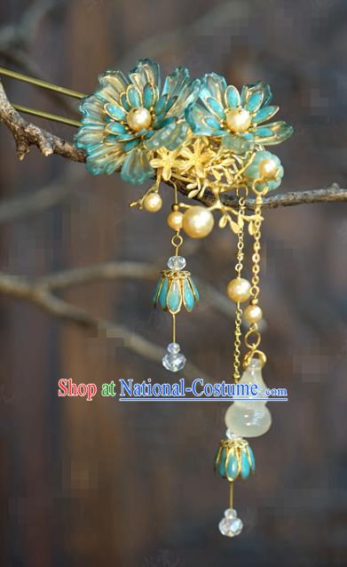 China Traditional Jade Gourd Tassel Hair Stick Wedding Xiuhe Suit Hair Accessories Bride Lotus Hairpin