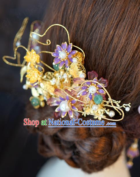 China Ancient Bride Hair Sticks and Hair Comb and Earrings Traditional Wedding Hair Accessories Full Set