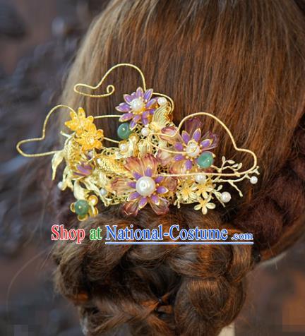 China Traditional Bride Hairpin Xiuhe Suit Hair Accessories Wedding Golden Fish Hair Crown