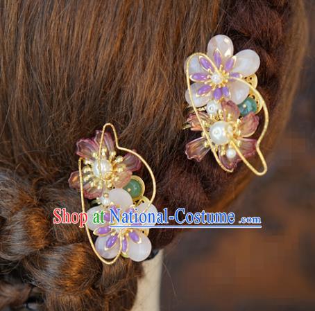 China Traditional Bride Plum Blossom Hairpin Xiuhe Suit Hair Accessories Wedding Rose Quartz Hair Sticks