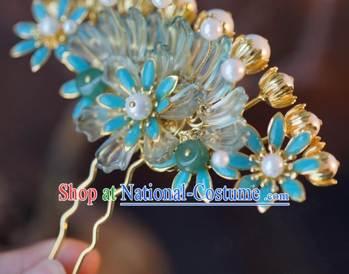 China Traditional Bride Blue Flowers Hairpin Xiuhe Suit Hair Accessories Wedding Hair Comb