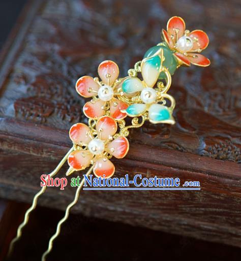 China Traditional Bride Red Plum Hairpin Xiuhe Suit Hair Accessories Wedding Blue Butterfly Hair Stick