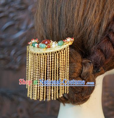 China Ancient Bride Enamel Hair Crown and Tassel Hairpins and Earrings Traditional Wedding Hair Accessories Full Set