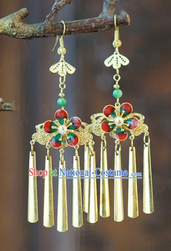 China Qing Dynasty Cloisonne Plum Ear Jewelry Top Grade Ancient Queen Earrings Hanfu Accessories