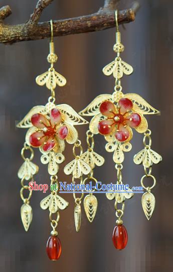 China Hanfu Accessories Qing Dynasty Ear Jewelry Top Grade Ancient Queen Red Plum Earrings