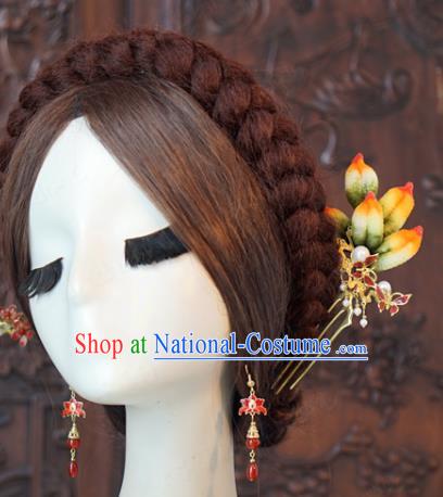 China Traditional Qing Dynasty Palace Velvet Hairpin Xiuhe Suit Hair Accessories Wedding Hair Comb