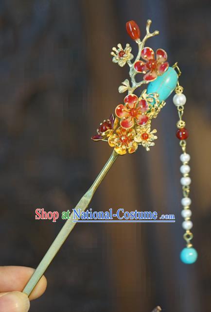 China Traditional Qing Dynasty Palace Tassel Hairpin Xiuhe Suit Hair Accessories Wedding Plum Blossom Hair Stick