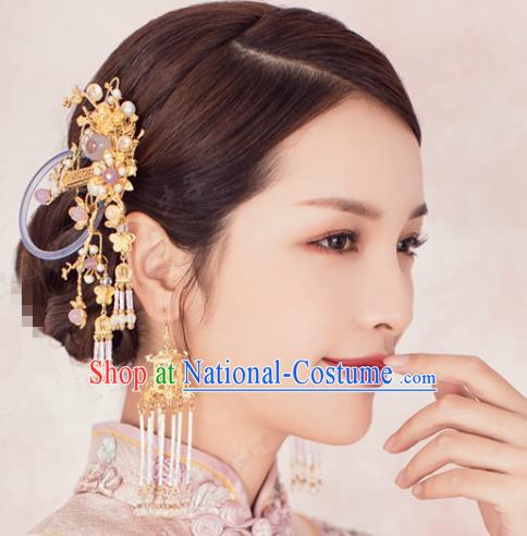 China Traditional Wedding Hair Accessories Ancient Bride Hairpins and Earrings Complete Set