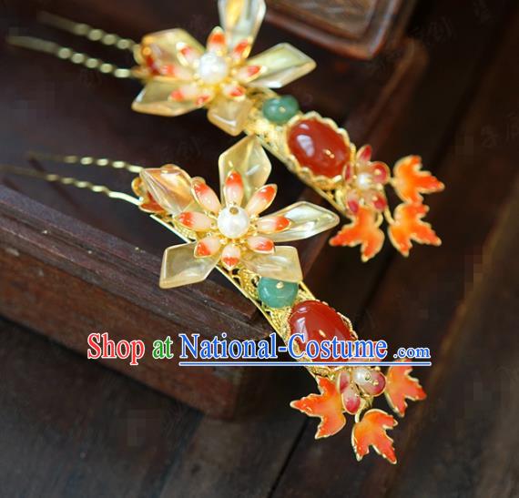 China Traditional Bride Agate Hairpin Xiuhe Suit Hair Accessories Wedding Lotus Gems Hair Stick