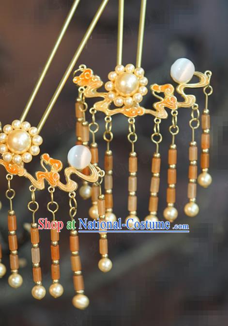 China Wedding Pearls Hairpin Traditional Xiuhe Suit Hair Accessories Ancient Bride Ceregat Tassel Hair Stick