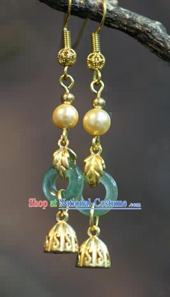 Top Grade China Ancient Bride Jade Earrings Hanfu Accessories Qing Dynasty Imperial Consort Ear Jewelry