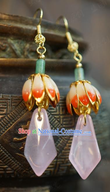 Top Grade Pink Flower Ear Jewelry China Ancient Bride Earrings Traditional Hanfu Accessories