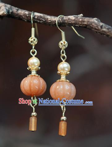 Top Grade Jade Pumpkin Ear Jewelry China Traditional Qing Dynasty Empress Accessories Ancient Bride Earrings