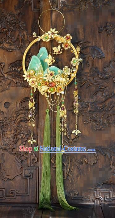 Chinese Traditional Handmade Wedding Prop Ancient Bride Green Tassel Portable Garland