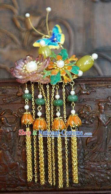 China Wedding Bride Ceregat Hairpin Traditional Xiuhe Suit Hair Accessories Ancient Princess Golden Tassel Hair Stick