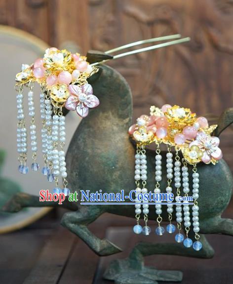 China Traditional Hanfu Beads Tassel Hair Stick Xiuhe Suit Hair Accessories Wedding Bride Hairpins