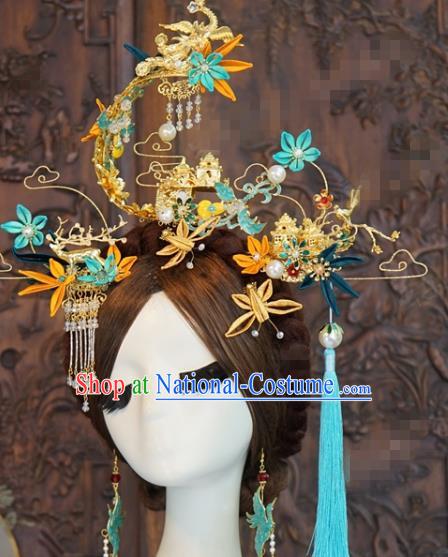 China Traditional Hair Accessories Wedding Hair Crown Ancient Queen Phoenix Coronet Hairpins Complete Set