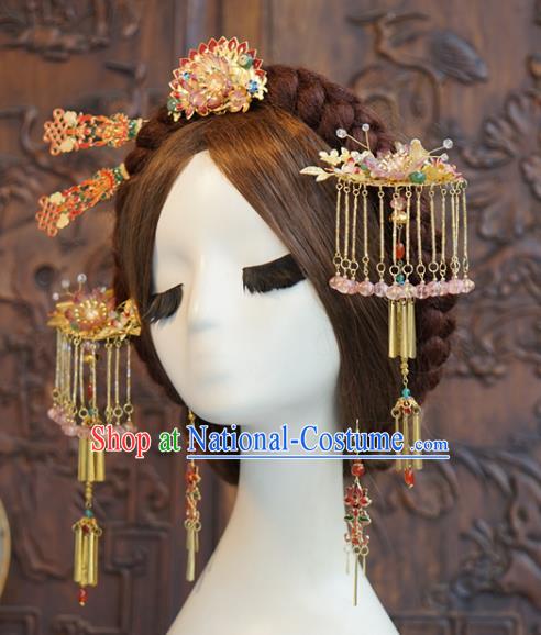 China Ancient Queen Hair Accessories Traditional Wedding Hair Crown and Tassel Hairpins Full Set