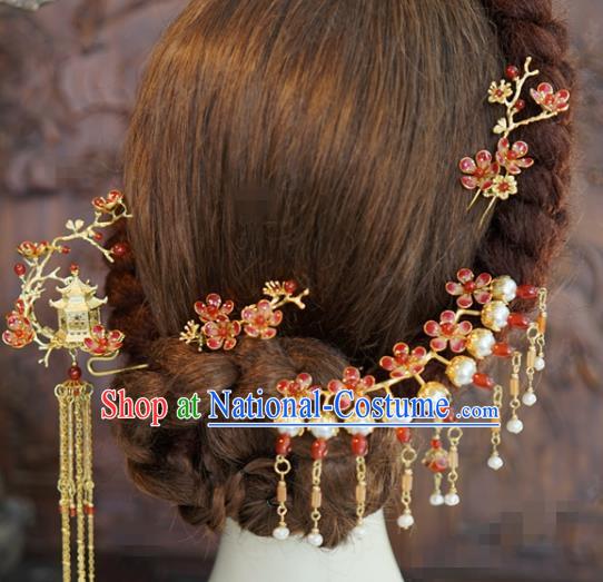 China Traditional Wedding Hair Sticks Ancient Queen Hair Accessories Tassel Hairpins Full Set