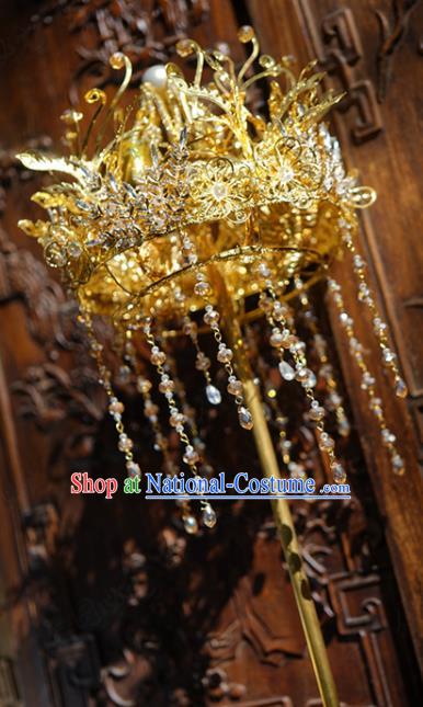 Chinese Ancient Bride Props Traditional Handmade Wedding Tassel Golden Scepter