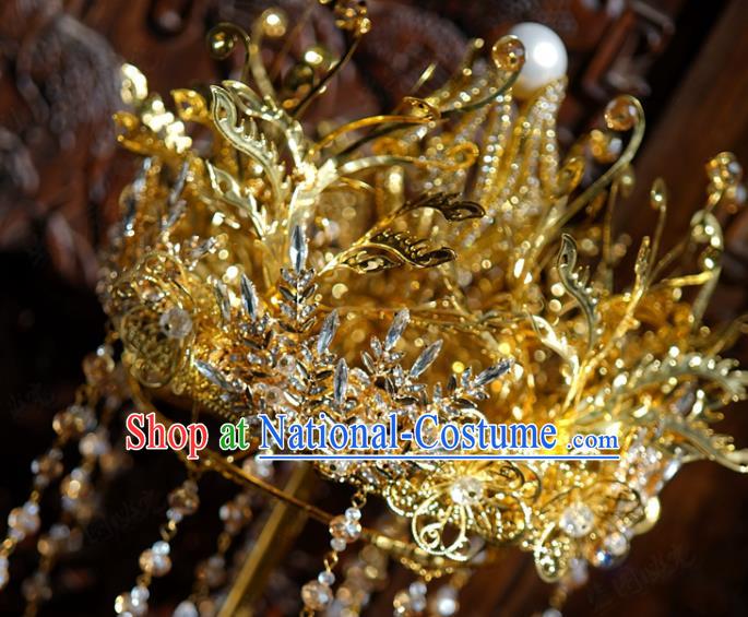 Chinese Ancient Bride Props Traditional Handmade Wedding Tassel Golden Scepter