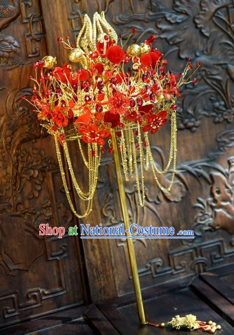 Chinese Traditional Handmade Wedding Red Plum Blossom Scepter Ancient Bride Props