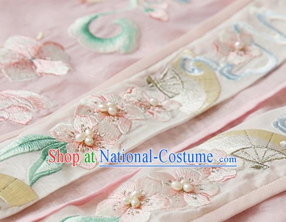 China Ancient Imperial Consort Hanfu Clothing Jin Dynasty Court Beauty Embroidered Pink Dress Apparels